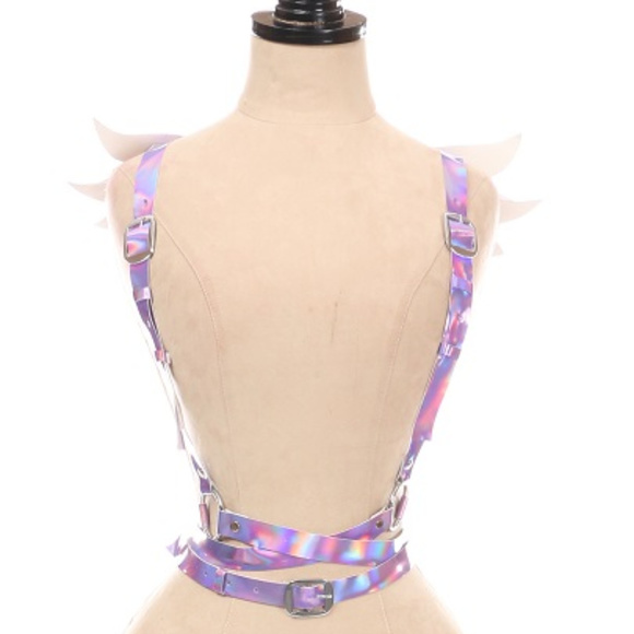 Festival Rave Purple Holo Body Harness w/wings EDC - Picture 2 of 2